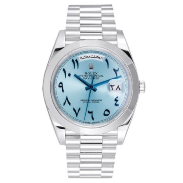 Replica Rolex Day Date 40Mm Ice Blue Arabic Dial Platinum