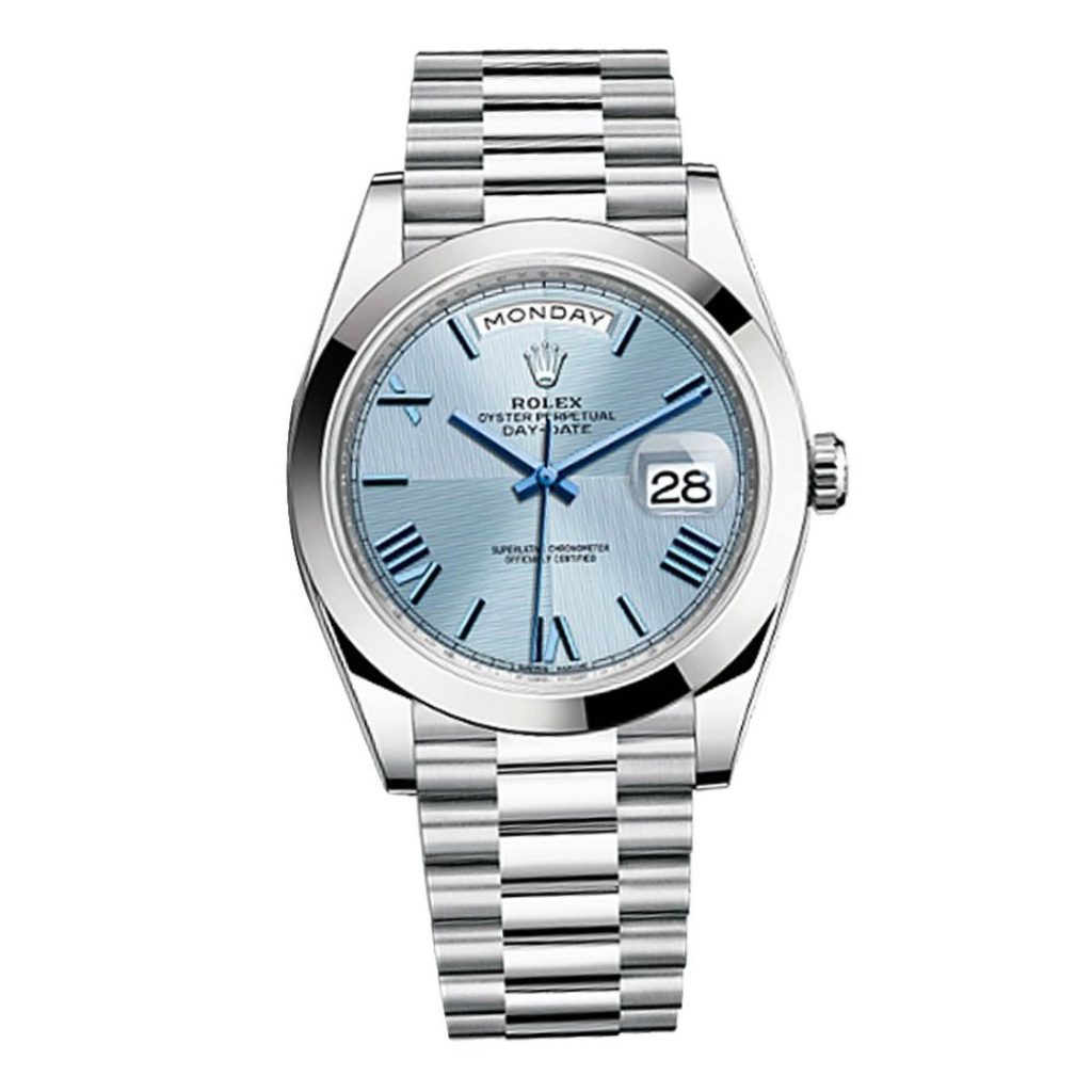 Réplica suiza Rolex Day Date Esfera Azul Hielo Platino