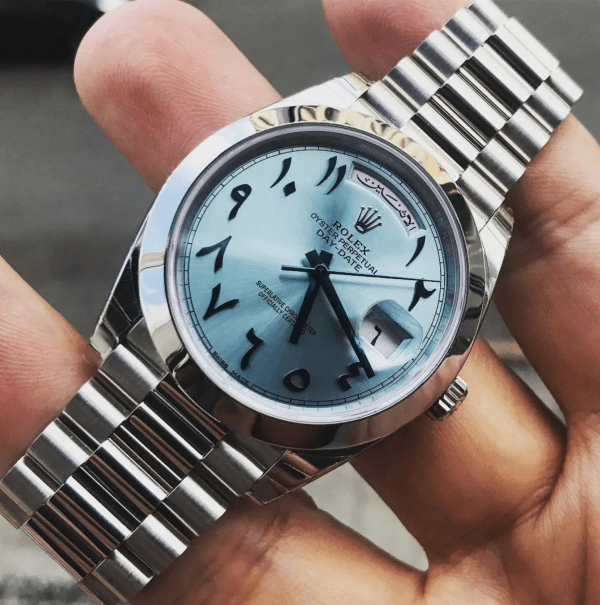 Réplica Rolex Day Date 40Mm Azul Hielo Esfera Árabe Platino