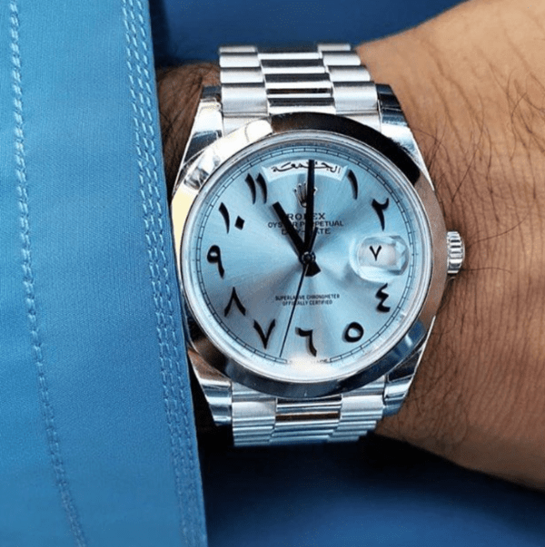 Réplica Rolex Day Date 40Mm Azul Hielo Esfera Árabe Platino