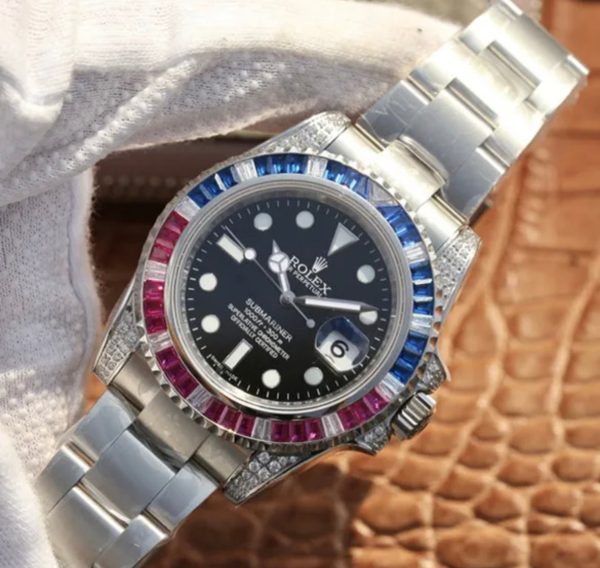 SUBMARINER PLATA AZUL / DIAMANTE ROJO 40MM Clon Suizo Superior - IP Empire Relojes Replica