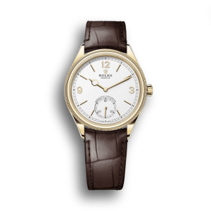 Réplica Rolex 1908: 39 mm, oro amarillo con correa de aligátor