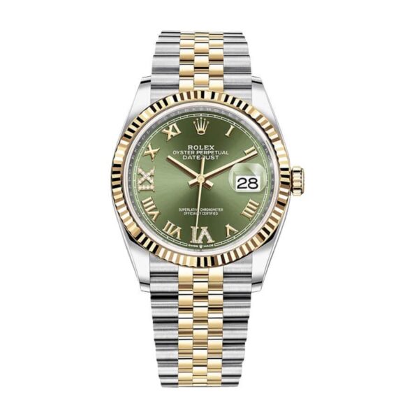 rolex datejust 126283rbr 36mm yellow gold steel green dial