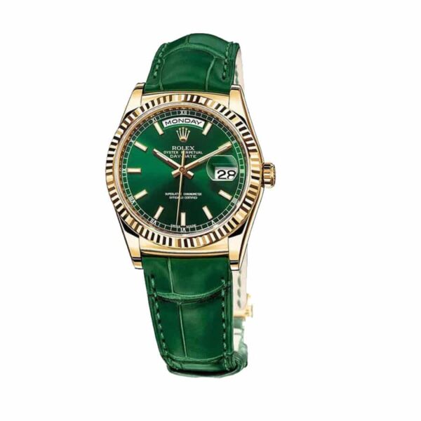 rolex day date 118138 v5 yellow gold green