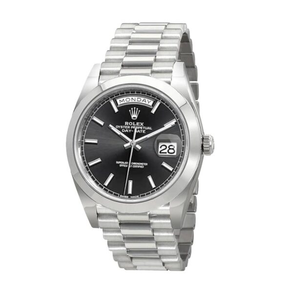 rolex day date 228206 kw stainless steel black diagonal dial replica