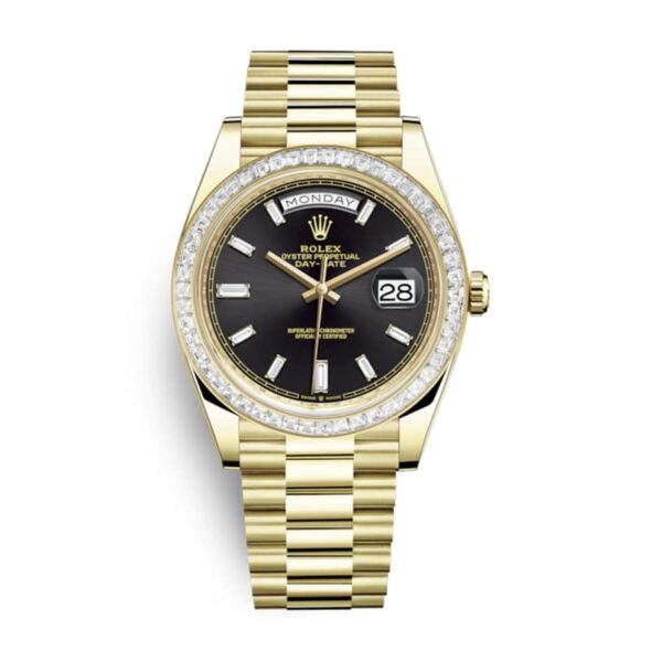 rolex day date 228398tbr 40mm kw yellow gold diamonds black dial replica