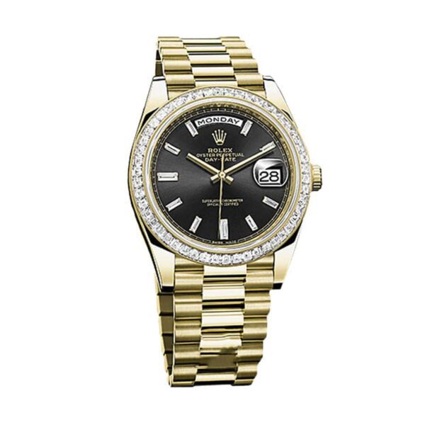 rolex day date 228398tbr kw yellow gold diamonds black dial oyster