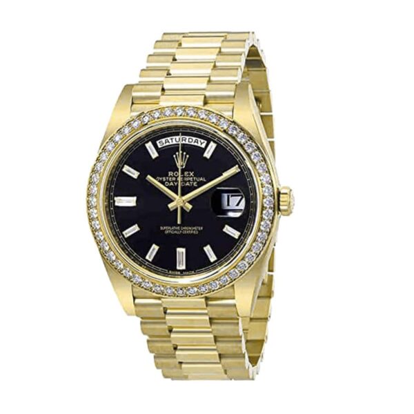 rolex day date 228398tbr kw yellow gold diamonds black dial oyster replica