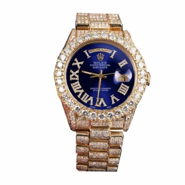 rolex day date yellow gold iced out diamond roman dial 18038 replica 2