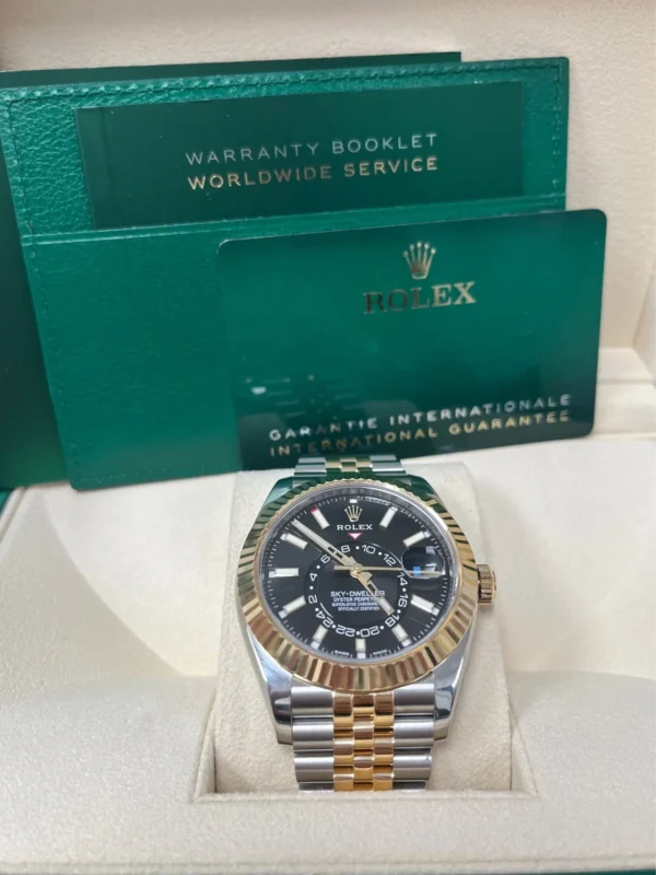 Rolex Yellow Rolesor Sky Dweller Watch Black Index Dial Jubilee Bracelet Ref 336933 638096 1350X1800