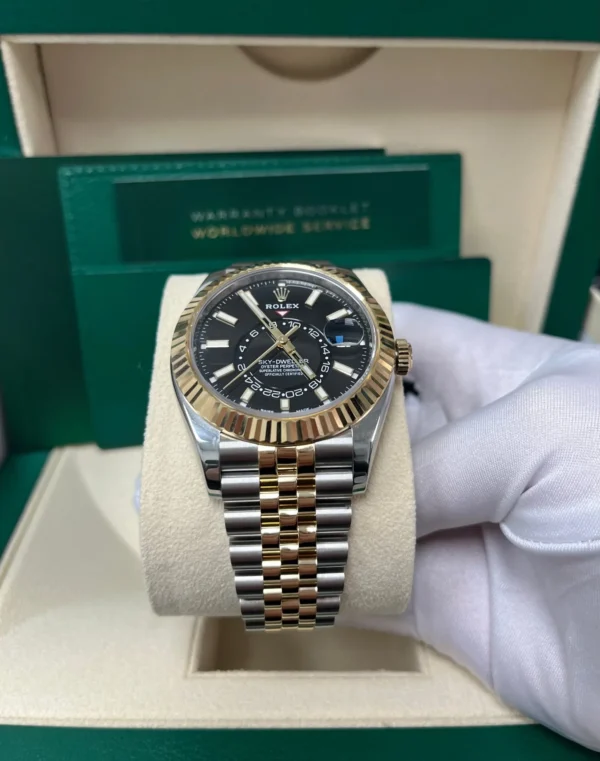 Rolex Yellow Rolesor Sky Dweller Watch Black Index Dial Jubilee Bracelet Ref 336933 816809 1418X1800