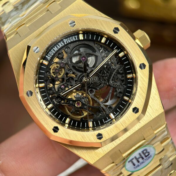Audemars Piguet Royal Oak Openworked 15407 Yellow Replica Watches Skeleton Dial Thb Factory 41Mm