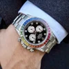 Replica Swiss Rolex Cosmograph Daytona Rainbow Diamond Silver & Steel 40mm