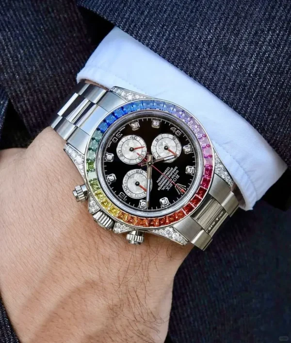 Replica Swiss Rolex Cosmograph Daytona Rainbow Diamond Silver &Amp; Steel 40Mm