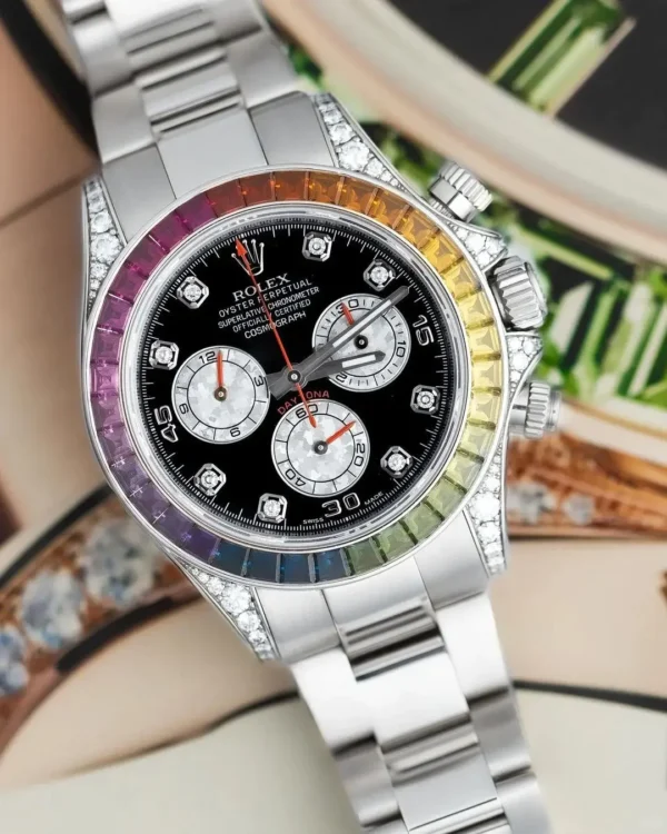 Replica Swiss Rolex Cosmograph Daytona Rainbow Diamond Silver &Amp; Steel 40Mm