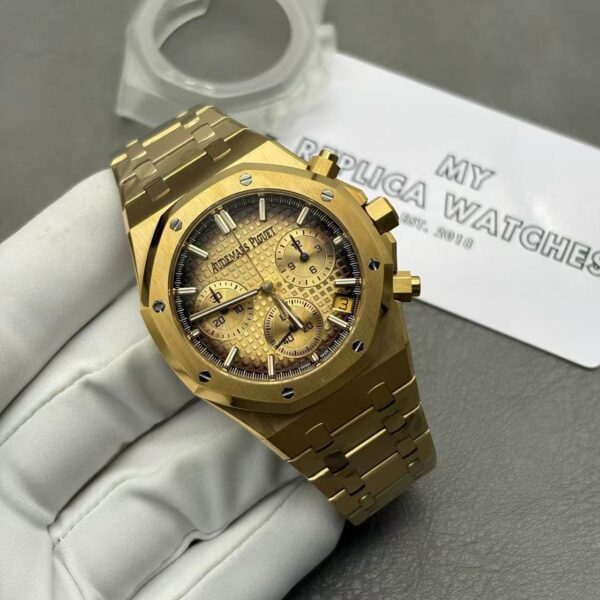 Replica Swiss Audemars Piguet Royal Oak Chronograph Yellow Gold &Amp; Smoked Champagne Dial 41Mm 7 4Cd4205A46450E52A38755Da470Fc187