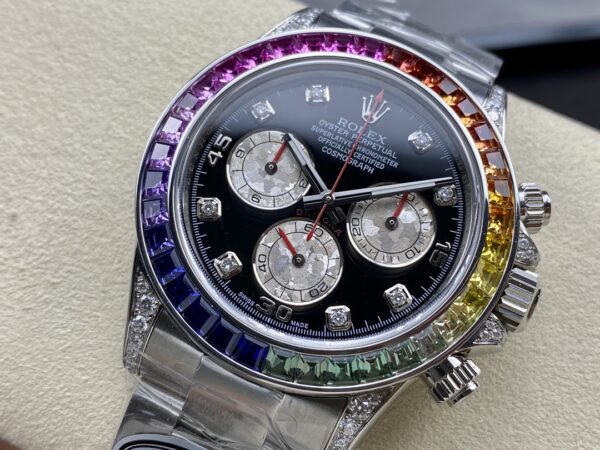 Replica Swiss Rolex Cosmograph Daytona Rainbow Diamond Silver &Amp; Steel 40Mm