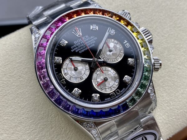 Replica Swiss Rolex Cosmograph Daytona Rainbow Diamond Silver &Amp; Steel 40Mm
