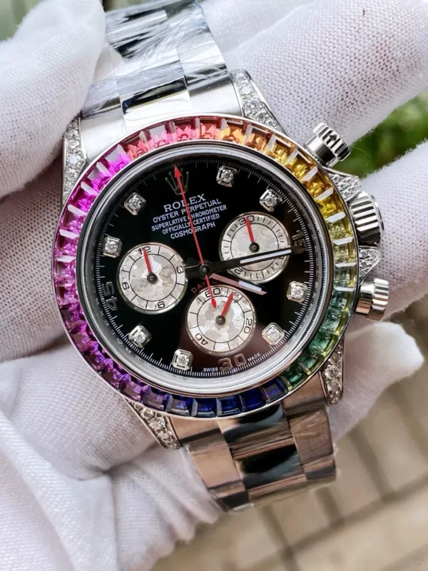 Replica Swiss Rolex Cosmograph Daytona Rainbow Diamond Silver &Amp; Steel 40Mm