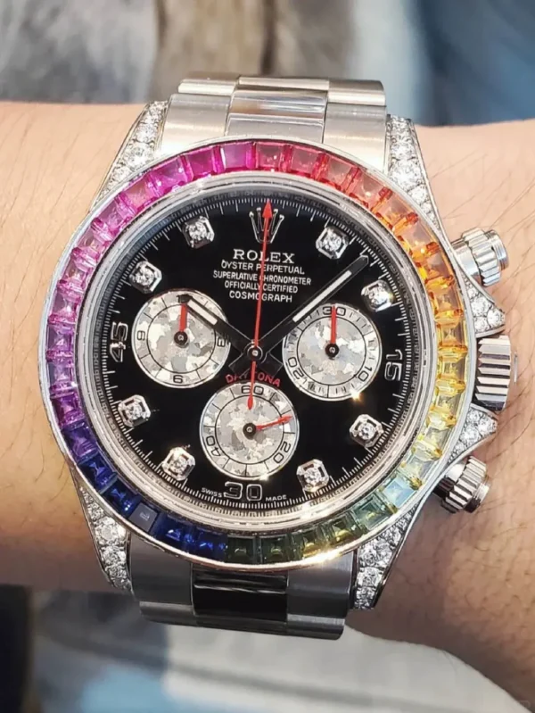 Replica Swiss Rolex Cosmograph Daytona Rainbow Diamond Silver &Amp; Steel 40Mm