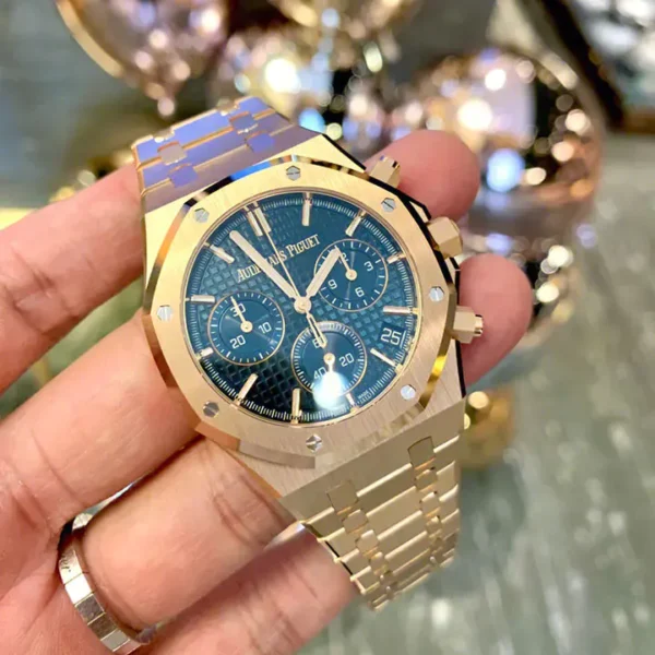 Replica Swiss Audemars Piguet Royal Oak Chronograph Rose Gold &Amp; Blue Dial 41Mm